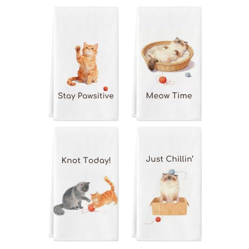 Cute Cat Kitchen Towels, Funny Cats Hand Tea Towel,Dish Cloths for Drying Dishes, Pets Dish Towels for Kitchen Home Bathroom Decor, Cat Lover Gifts for Women Mom (Cats) - color: Cats