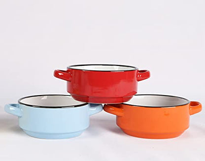 ECODECO Ceramic Soup Bowls with Handles – Set of 2 (16 oz) – Blue | Oven & Microwave Safe – Gift Boxed – Ideal for French Onion Soup, Baked Meals & Housewarming Gifts - color: Blue