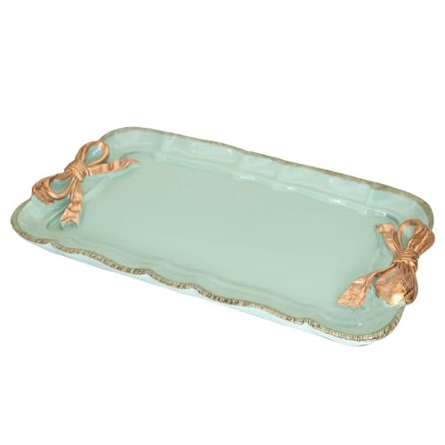 Warmtree Bow Jewelry Tray, Coquette Trinket Dish, Vanity Decor | Decorative Tray for Jewelry, Towel, Storage, Rings, Bracelets, Earrings, Cosmetics, Retro Design for Room Decor, Green - color: Green