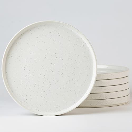 famiware Nebula 6 Pieces Salad Plates Set, 8 inch Dessert Plates, Scratch Resistant, Stoneware Dinnerware, Kitchen Modern Rustic Serving Dishes, White - color: White, size: 8 inch