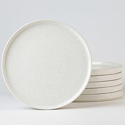 famiware Nebula 6 Pieces Salad Plates Set, 8 inch Dessert Plates, Scratch Resistant, Stoneware Dinnerware, Kitchen Modern Rustic Serving Dishes, White - color: White, size: 8 inch