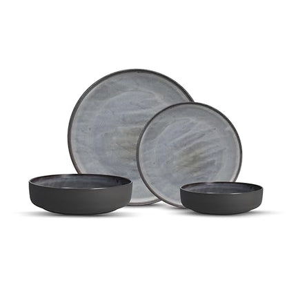 Fortessa Northern Lights Stoneware 16 Piece Dinnerware Set, Service for 4, Borealis Silt