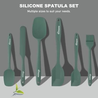 NileHome 6 Pieces Silicone Spatula Set with Silicone Brush,Mixing-Green | Food-Grade Material,Heat Resistant Up to 600°F,Dishwasher Safe,BPA-Free - color: Green