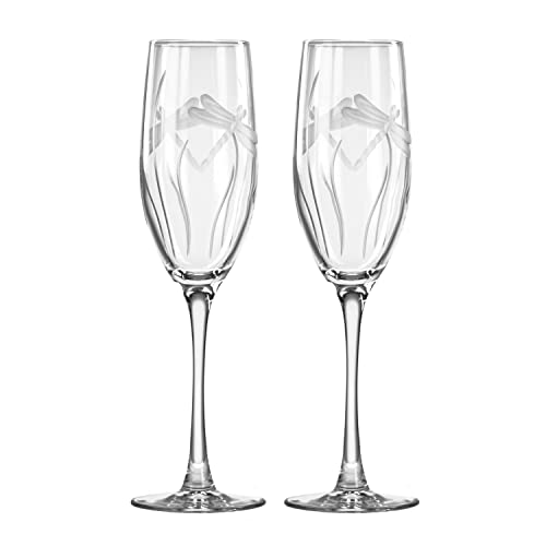Rolf Glass Dragonfly Champagne Flute Glasses 8 ounce - Toasting Flute Glasses - Lead-Free Glass - Etched Flute Glasses – Proudly Made in the USA (Set of 2) - color: Champagne Flute 2 Set
