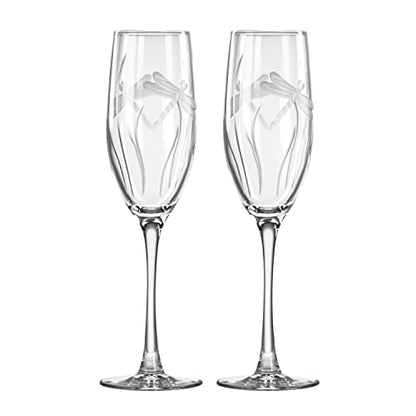 Rolf Glass Dragonfly Champagne Flute Glasses 8 ounce - Toasting Flute Glasses - Lead-Free Glass - Etched Flute Glasses – Proudly Made in the USA (Set of 2) - color: Champagne Flute 2 Set