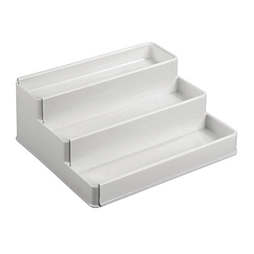mDesign Plastic Expandable 3-Tier Shelf Rack Organizer - Storage for Bathroom Vanity, Cabinet, Cupboard, Drawer - Holds Medicine, Vitamins, Supplements, Cosmetics - Ligne Collection - Light Gray - color: Light Gray