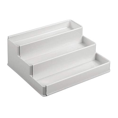 mDesign Plastic Expandable 3-Tier Shelf Rack Organizer - Storage for Bathroom Vanity, Cabinet, Cupboard, Drawer - Holds Medicine, Vitamins, Supplements, Cosmetics - Ligne Collection - Light Gray - color: Light Gray