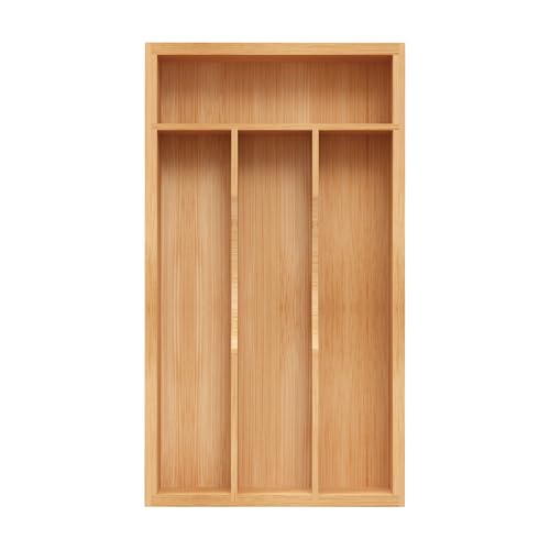 Small Silverware Organizer, Bamboo Kitchen Drawer Organizer, Utensil Holder, Cutlery Tray & Spoon Flatware Storage with Grooved Drawer Dividers (6.7''W x 12''D) - color: Natural, size: 6.7''W x 12''D
