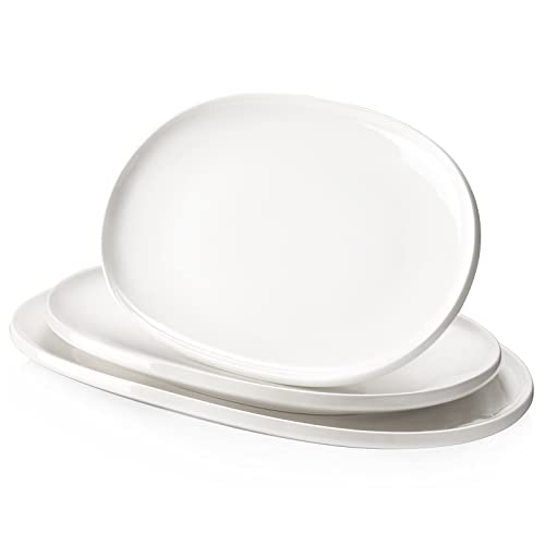 DOWAN Large Serving Platter, 16"/14"/12" Porcelain Platters for Entertaining Wedding Party, White Oval Plates Set of 3, Serving Dishes for Serving Food, Housewarming Gifts - color: Ellipse