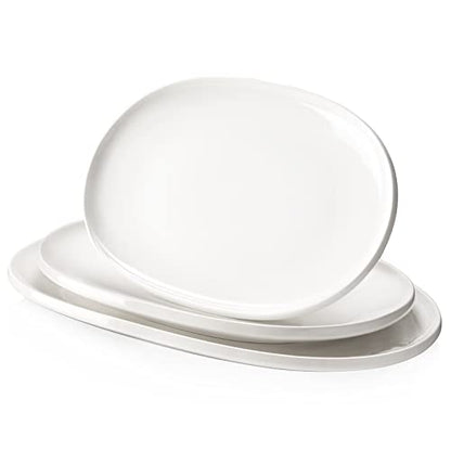 DOWAN Large Serving Platter, 16"/14"/12" Porcelain Platters for Entertaining Wedding Party, White Oval Plates Set of 3, Serving Dishes for Serving Food, Housewarming Gifts - color: Ellipse