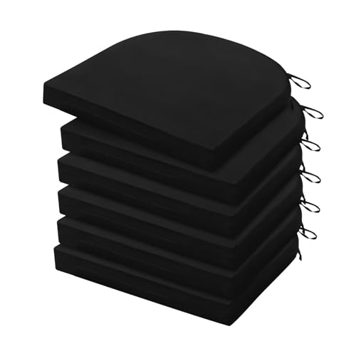 HARBOREST Outdoor Chair Cushions Set of 6, Water Resistant Patio Chair Cushions with Ties, Outdoor Seat Cushions for Patio Furniture, 17"x16"x2", Black - color: Black, size: 17"x16"x2" (6 Pack)