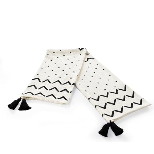 HomeRoots 50" X 60" Black and White Woven Cotton Chevron Throw Blanket with Tassels