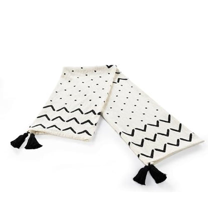 HomeRoots 50" X 60" Black and White Woven Cotton Chevron Throw Blanket with Tassels