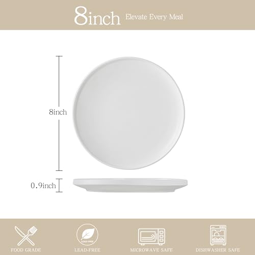 Salads & Desserts Plates, Set of 4, 8-Inch, Matte White | Matte Glaze Stoneware Plate, Microwave Safe, Dishwasher Safe - color: White, size: Salad Plates Set (4PCS)