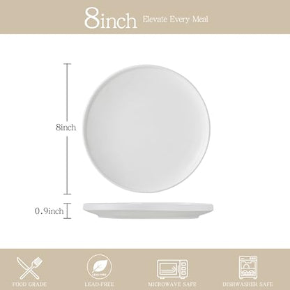 Salads & Desserts Plates, Set of 4, 8-Inch, Matte White | Matte Glaze Stoneware Plate, Microwave Safe, Dishwasher Safe - color: White, size: Salad Plates Set (4PCS)