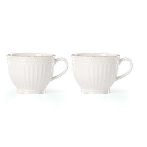 Lenox French Perle Groove 2-Piece Latte Mug Set, 2.30 LB, White - style: Latte Mugs, Set of 2