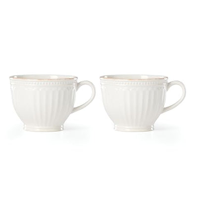 Lenox French Perle Groove 2-Piece Latte Mug Set, 2.30 LB, White - style: Latte Mugs, Set of 2