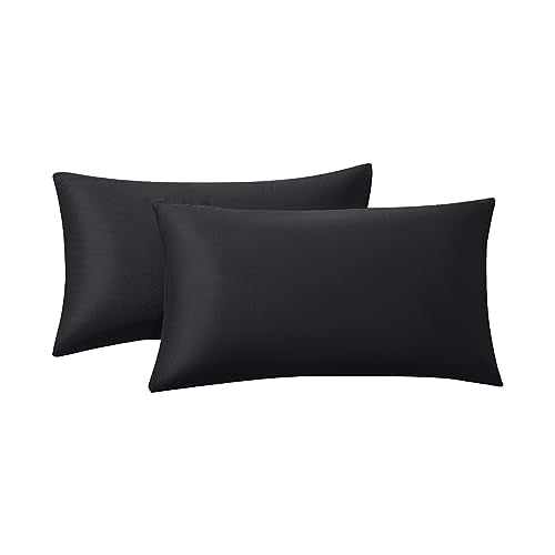 RainRoad Black Throw Pillows Covers Set of 2,12x20 Inch | Soft Velvet Decorative Pillow Covers for Couch Bed - color: Black, size: 20" x 12" (Pack of 2)