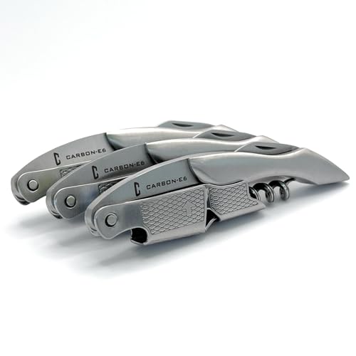 [3-Pack] CARBON-E6 Premium-Grade Waiter's Corkscrew Wine Bottle Opener (The ultimate wine key for bartenders, servers, sommeliers, connoisseurs, enologists, and all wine enthusiasts) - color: Stainless, size: 3-Pack