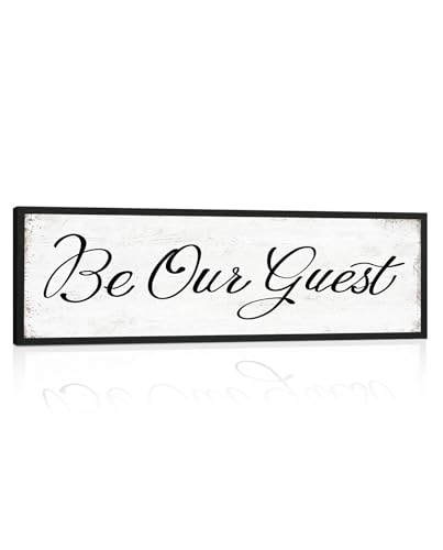 HLJ ART Be Our Guest Wall Decor: Farmhouse Bedroom Art Above Bed, 12" x 40" Framed Large Guest Room Signs, Rustic Country Decorative Plaques for Home Living Room Kitchen - color: Be Our Guest, size: 12"x40"