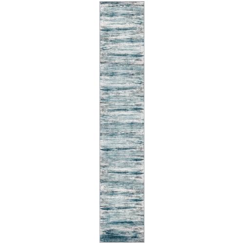 KOZYFLY Modern Abstract Hallway Runner Rug,2.6x14 Washable Rug Runner Non-Slip Soft Striped Kitchen Runner Rugs, Print Blue Carpet Runner for Entryway Bathroom Laundry Room Foyer - color: Blue, size: 2'8" x 14' (Runner)