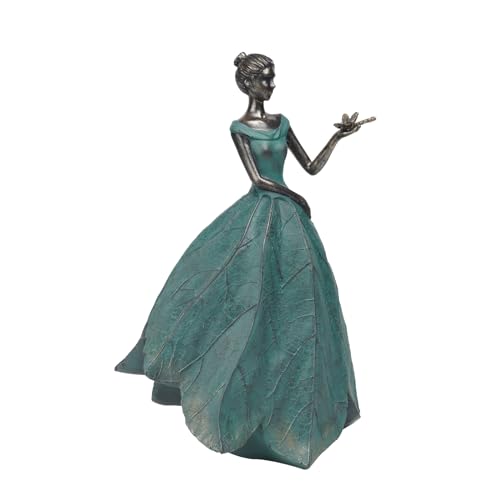 Guichifun Fairy Statue, Leaf Angel Girls with Dragonfly, 12 x 8.5 x 18 | Resin, Home Decoration, Rustic Garden, Indoor/Outdoor, Yard Figurines Gift - color: Green-dragonfly, size: X-Large