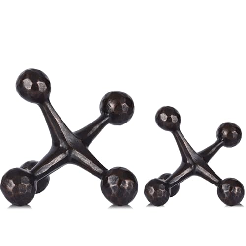 2-Piece Mid-Century Modern Jacks Decor Set - Lightweight Resin Decorative Knot Alternative for Coffee Table,Bookshelf & Office Desk - Abstract Geometric Sculpture Objects,Bronze Finish (Bronze)