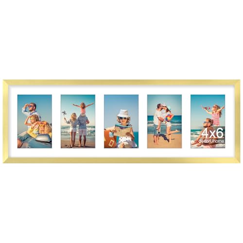 decorUhome 5 4x6 Picture frames Collage Wall Decor with Mat, P06824GD | Gold 8x24 Collage Picture Frame, Fits Five 4x6 Photos with Mat for Wall Mounting, 1 Pack - color: Gold, size: 8x24 (5-4x6)
