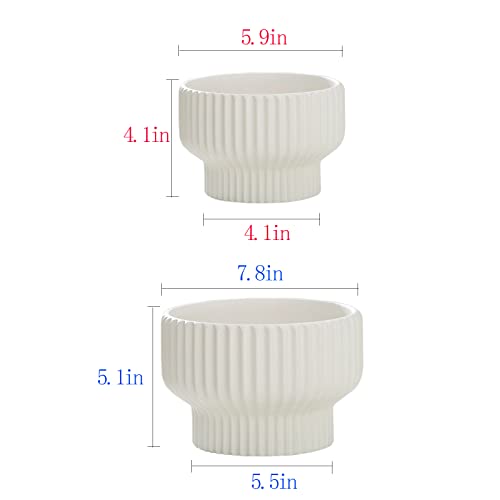 Puoyik 2 Piece Set of Flower Pots 8/6 inches, Ceramic Flower Pots with Drainage Holes, Indoor and Outdoor Plant Flower Planter (7.8/5.9 White) - color: 7.8/5.9 White