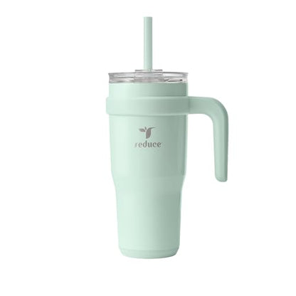 REDUCE 24 oz Stainless Steel Tumbler with Handle - Dual-Wall Vacuum Insulated Travel Mug, Sweat-Proof Lid & Reusable Straw - Keeps Drinks Cold for 24 Hrs, Fits Cupholders, Dishwasher Safe - Sea Glass - color: Sea Glass, size: 24 Ounces