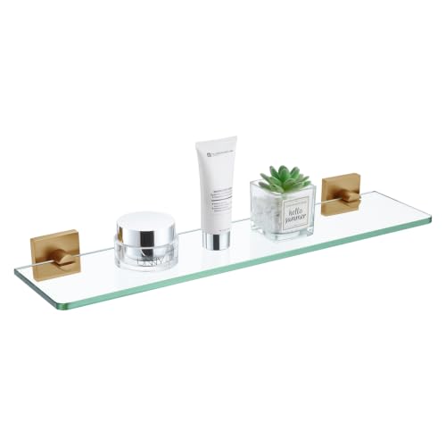 KOKOSIRI Tempered Glass Shelf 20-Inch Floating Wall Shelves for Bathroom Kitchen Shower Storage Decor Rack, Champagne Bronze Stainless Steel B1107CPG-L20 - color: Champagne Bronze, size: 20-Inch