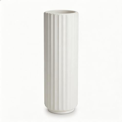 16 Inch Tall Plastic Vase,Modern Tall Flower Vase for Home Office Bedroom Table Decor,Durable Faux Plants Container for Flower and Grass, Minimalist Decorative Vase Indoor Use (White)