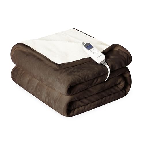 Heat Blanket 50”x60” Throw,Soft Flannel & Sherpa Reversible Electric Blanket with 10 Heat Settings,12 Timer Setting and 8 Hours Auto-Shut Off,ETL Certified Machine Washable,Dark Brown - color: Brown, size: 50*60in