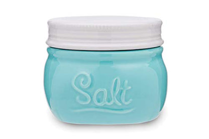 Fox Run Vintage Style Mason Jar Salt Cellar, Blue Ceramic with White Lid, 1 Cup Capacity - style: Salt Cellar
