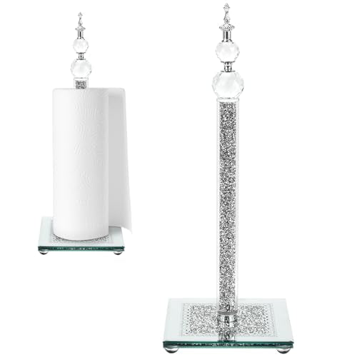 Paper Towel Holder Stand, Countertop Paper Towel Roll Dispenser Holders with Cube Base, Tissue Countertop Filled with Sparkly Crystal Crushed Diamond House Decor for Kitchen Bathroom (Silver-Square) - color: Silver-square