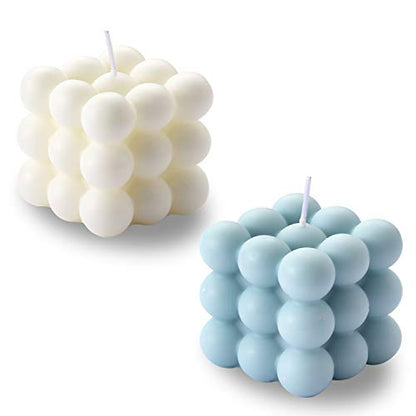 Bubble Candle - Cube Soy Wax Candles, Home Decor Candle, Scented Candle Set 2 Pieces, Home Use and Gifting - color: White+Blue