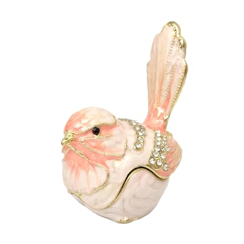 Mini Bird Trinket Box, Vintage Metal Enameled Bird Figurine, Rings Earrings Small Jewelry Box Decorative Hand-Painted Collectible Animal Statue Gift for Girls Women, Pink - color: Pink