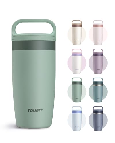 TOURIT Travel Coffee Mug 16 oz,Leakproof 2-Part Lid Tumbler,Grayish Green | Coffee Tumbler Cup, Insulated Stainless Steel Travel Mug, Dishwasher Safe Reusable Water Bottle, BPA-Free Coffee Mug - color: Grayish green
