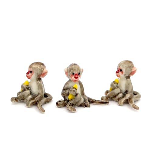 Adorable Mini Ceramic Animal Figurine – Porcelain Miniature Collectible Decor (Monkey Holding Banana) - style: Monkey Holding Banana