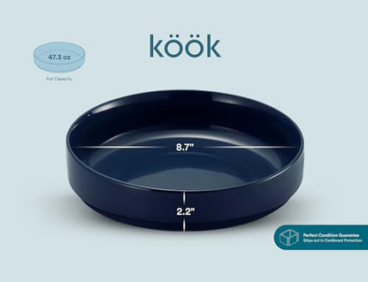KooK Ceramic Large Pasta Bowls, Microwave and Dishwasher Safe, Great for Soups and Salads, Shallow Serving Bowls, Glossy Porcelain, 47 oz, Set of 4, Navy Blue - color: Navy Blue