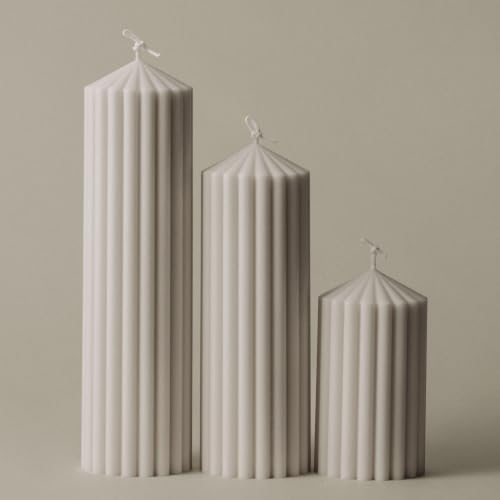 LAWA Ribbed Peak Pillar Candle - Large Beautiful Handmade Pillar Scented Soy Wax Candle Elegant Bubble Aesthetic Candle Housewarming Gift Home Room Shelf Decor Idea White (Set of 3, White) - color: White, size: Set of 3