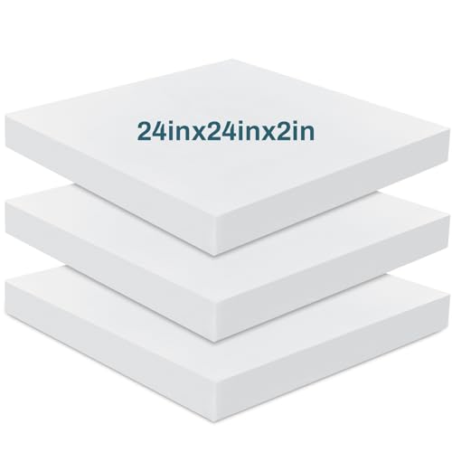 Frienda 3 Pack 2" x 24" x 24" Upholstery High Density Foam Cushion | 2.2 Density 50ild Replacement Square Cut to Size Foam Padding, Seat Couch for Patio Furniture Commercial Dinning Benches - size: 2 x 24 x 24 Inch