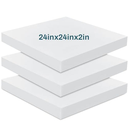 Frienda 3 Pack 2" x 24" x 24" Upholstery High Density Foam Cushion | 2.2 Density 50ild Replacement Square Cut to Size Foam Padding, Seat Couch for Patio Furniture Commercial Dinning Benches - size: 2 x 24 x 24 Inch