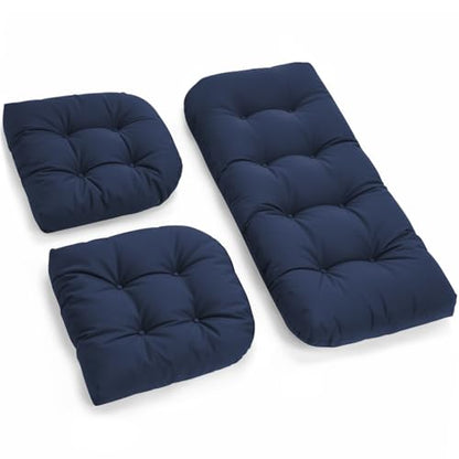 All Weather 3 Pieces Wicker Chair Cushions, Waterproof Outdoor Wicker Chair Cushion for Patio Furniture Loveseat Settee Bench, 1 Loveseat and 2 U-Shaped Thickened Cushions, Navy - color: Navy