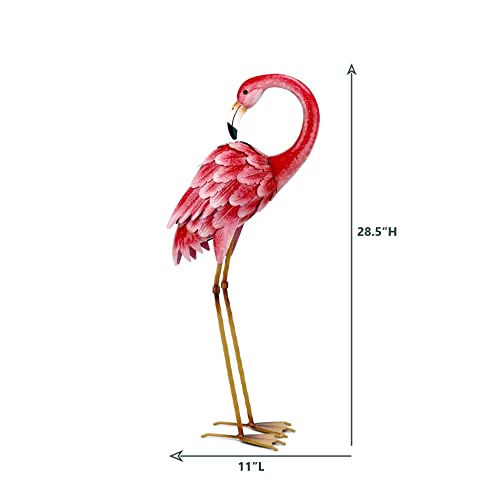 Shorayn Garden Statue Metal Flamingo Pink Life-Size Indoor Outdoor Decor Handmade Bird