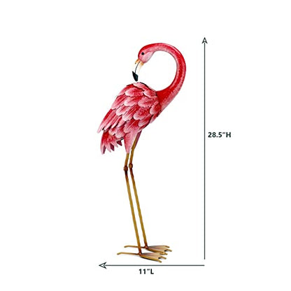 Shorayn Garden Statue Metal Flamingo Pink Life-Size Indoor Outdoor Decor Handmade Bird