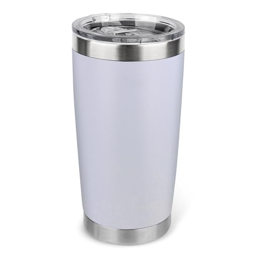 20oz Stainless Steel Tumbler with Lid, Travel Mug - Double Wall Vacuum Powder Coated Cup - White, 1 Pack - color: White, size: 1 Pack