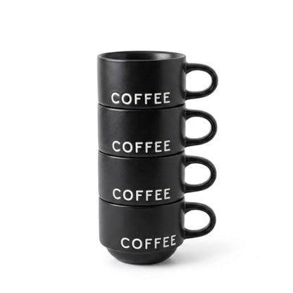 ASTRUE Matte Black Espresso Cups, 4 oz Stackable Porcelain Demitasse Coffee Mugs, Set of 4 - size: 4 oz