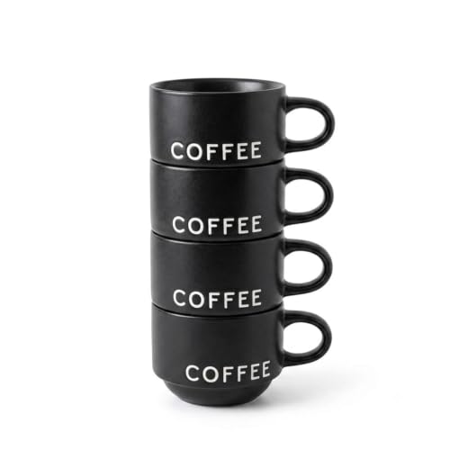 ASTRUE Matte Black Espresso Cups, 4 oz Stackable Porcelain Demitasse Coffee Mugs, Set of 4 - size: 4 oz