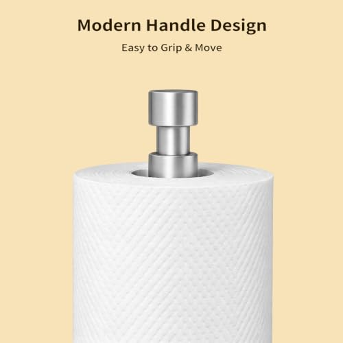 3.9lbs Heavy Duty Paper Towel Holder Countertop Weighted Base | Brushed Nickel,Stainles Steel,Modern Standing Countertop Dispenser for Kitchen,Easy One-Handed Tear - color: Silver